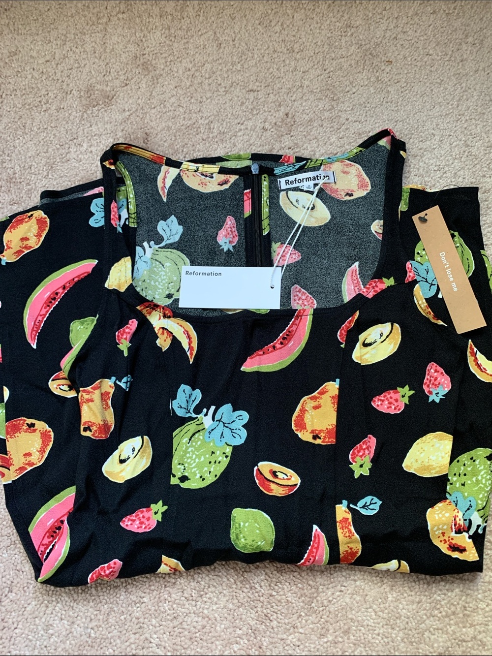 Reformation Black Tropical Fruit Print Dress - Picture 1 of 7